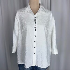 Ali Miles Shirt Womens PM White Crinkle Button Front Tunic Top Modern Lagenlook
